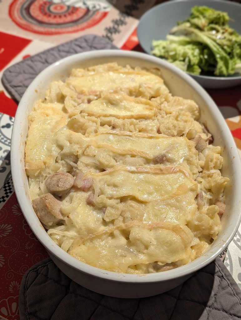 Munstiflette aux pâtes spätzle et munster